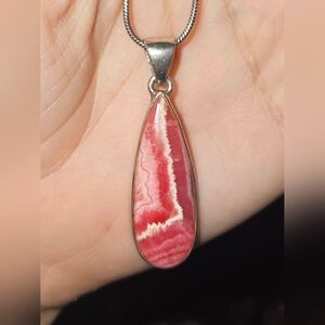 Rhodochrosite neclace! semi-precious stone pendant with neclace.
